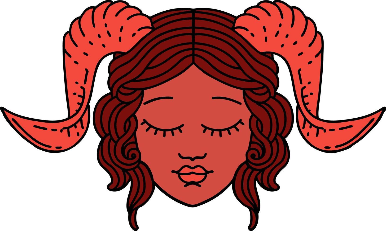 cara de personaje de tiefling estilo tatuaje retro vector