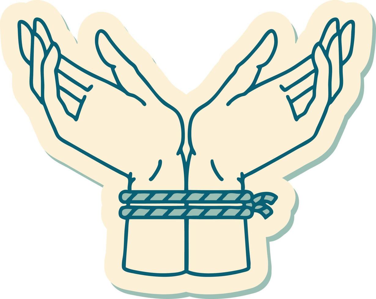 sticker of tattoo in traditional style of a pair of tied hands vector