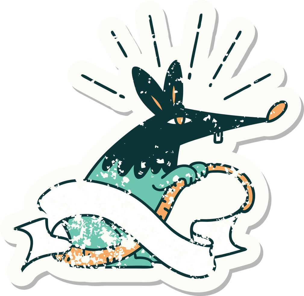 worn old sticker of a tattoo style sneaky rat vector