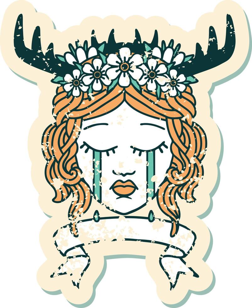 Retro Tattoo Style crying human druid with banner vector