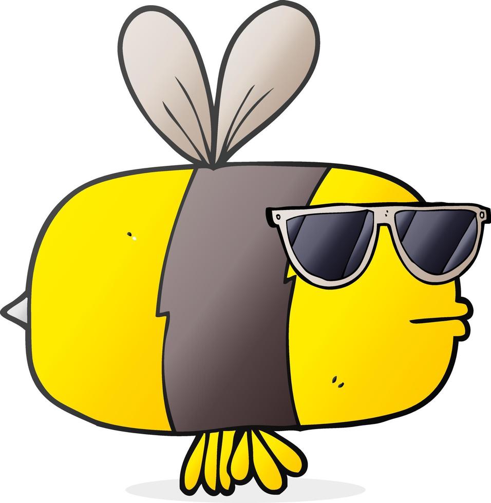 abeja de dibujos animados dibujados a mano alzada con gafas de sol vector