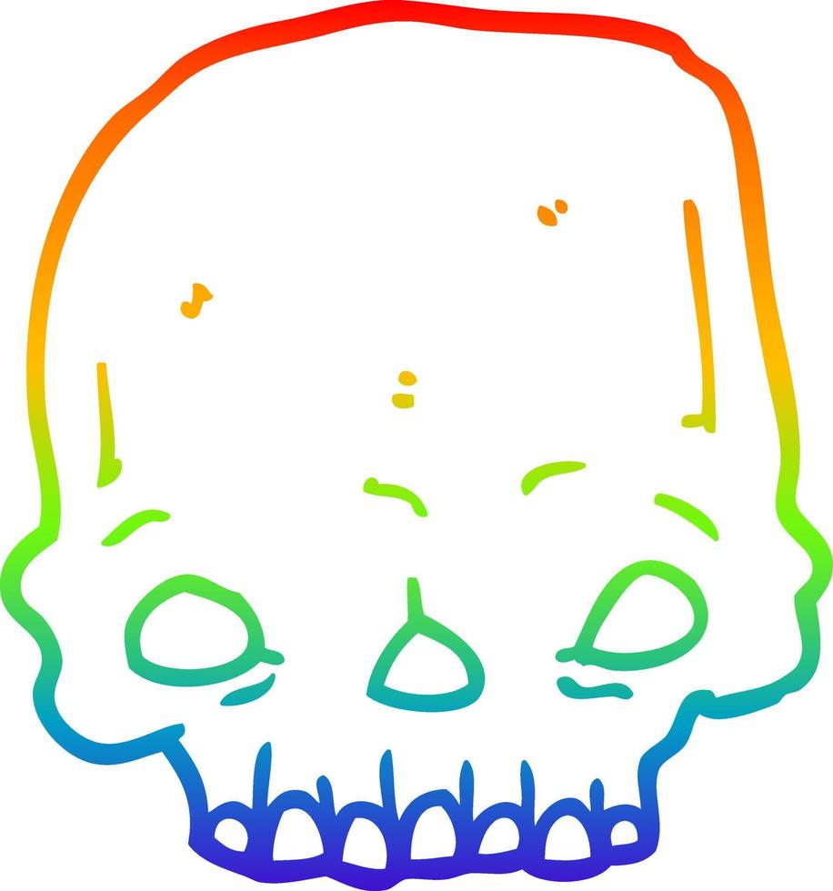 rainbow gradient line drawing cartoon spooky skull vector