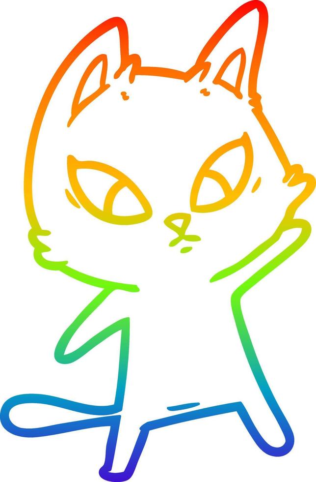 rainbow gradient line drawing confused cartoon cat vector