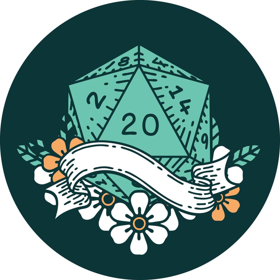 icono de tirada natural de veinte dados d20 vector