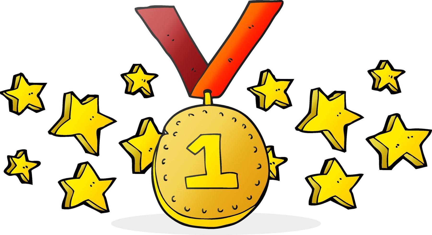 freehand drawn cartoon first place medal vector