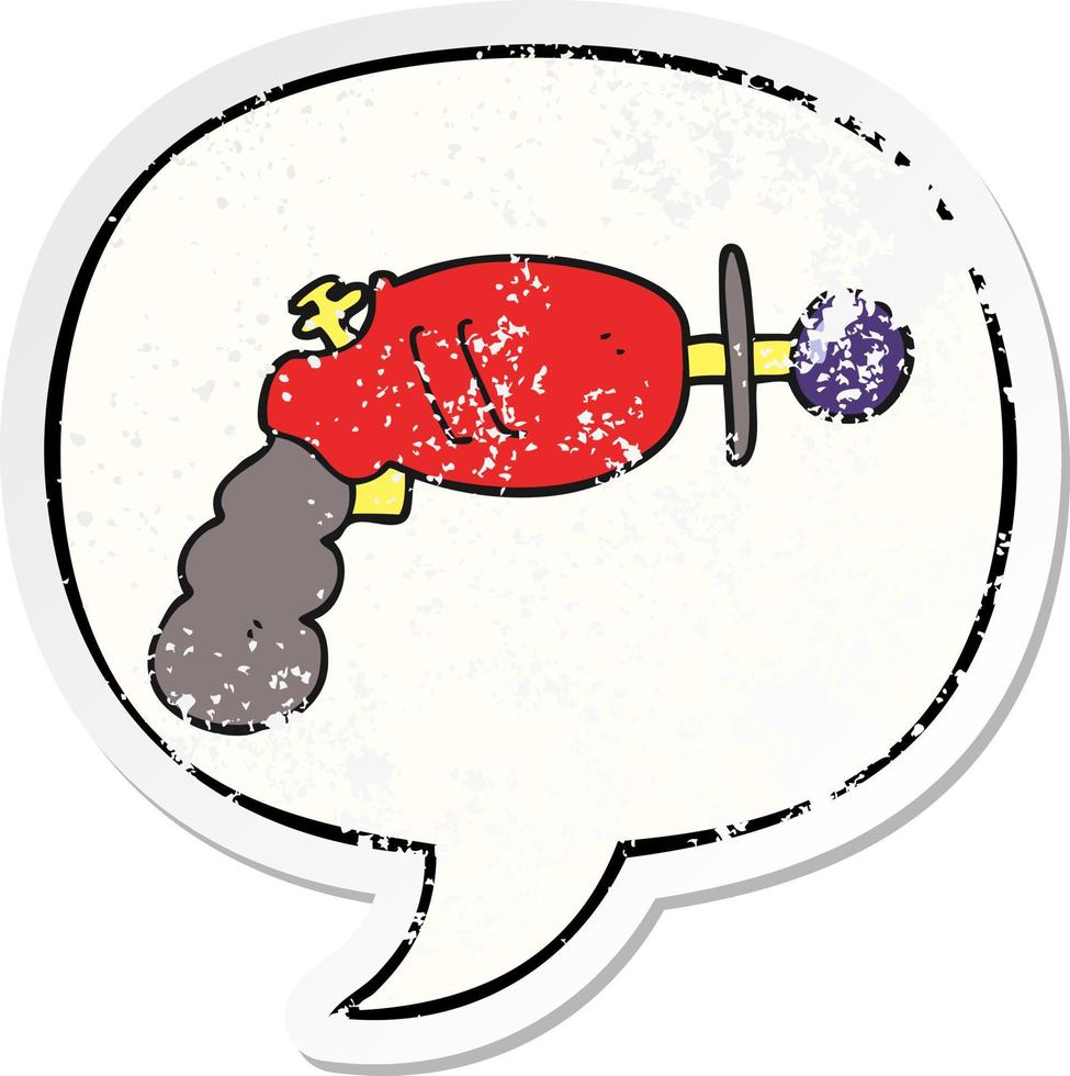 cartoon ray gun and speech bubble distressed sticker vector