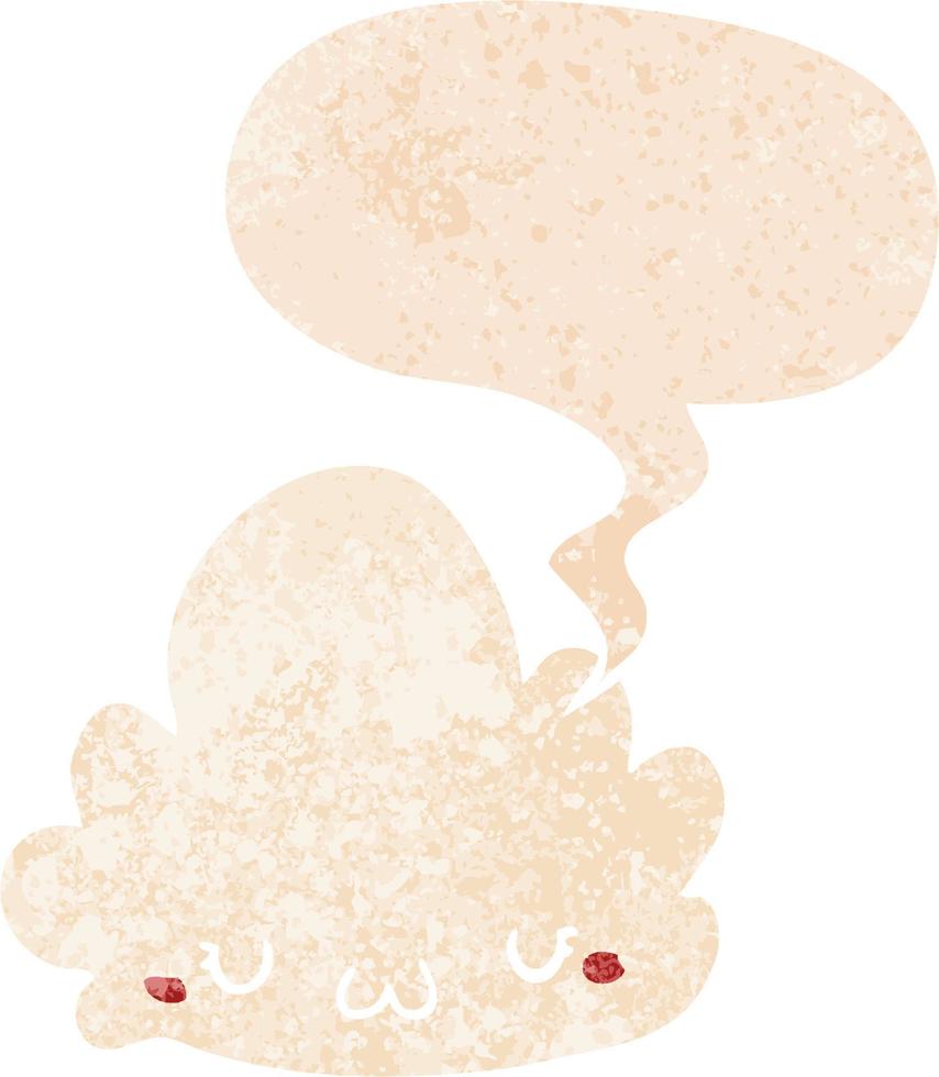 cute cartoon cloud and speech bubble in retro textured style vector