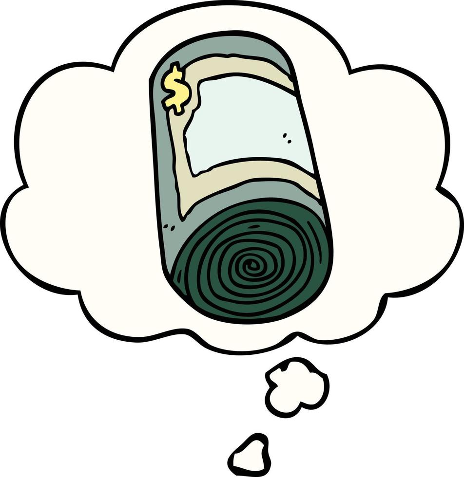 cartoon roll of money and thought bubble vector