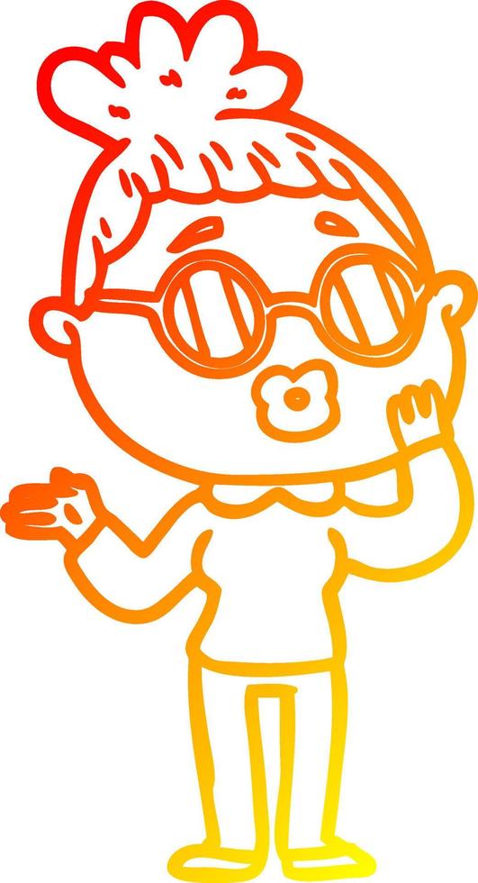 warm gradient line drawing cartoon woman wearing spectacles vector