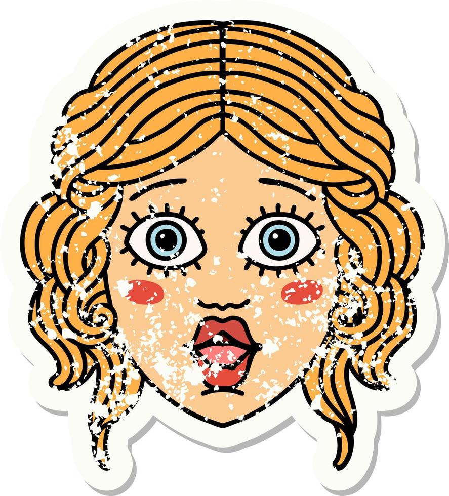 distressed sticker tattoo in traditional style of female face vector