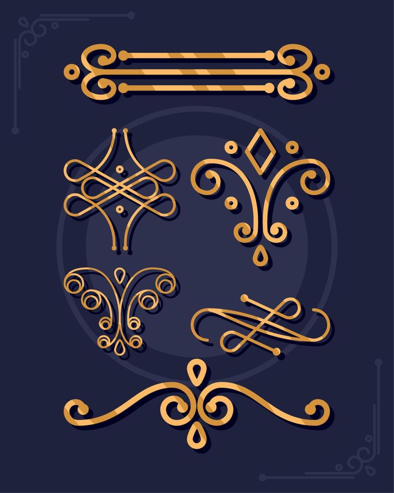 icons set gold ornaments vector