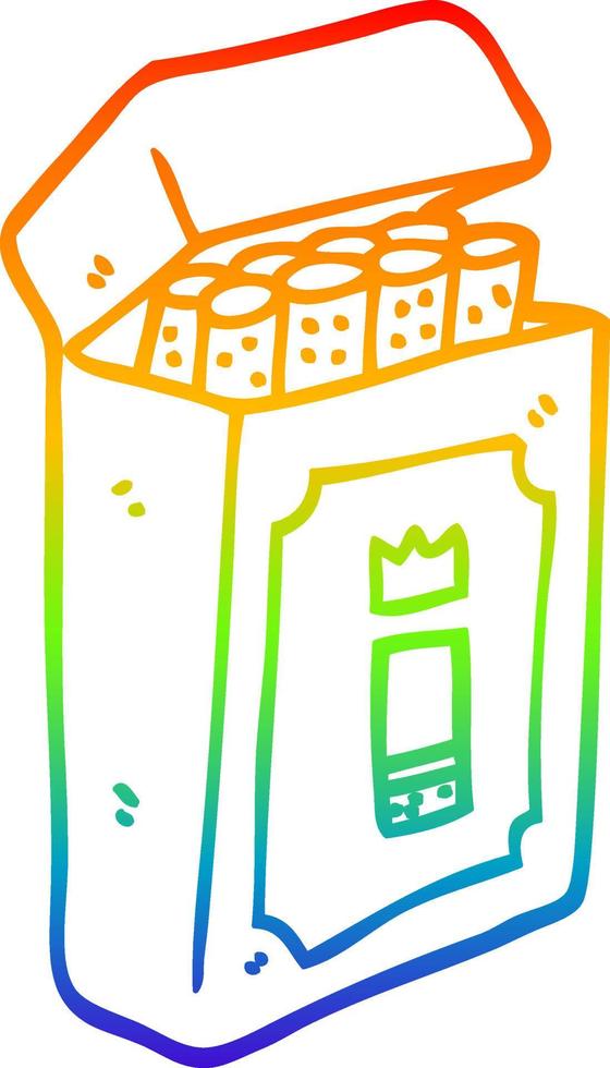 rainbow gradient line drawing cartoon pack of cigarettes vector