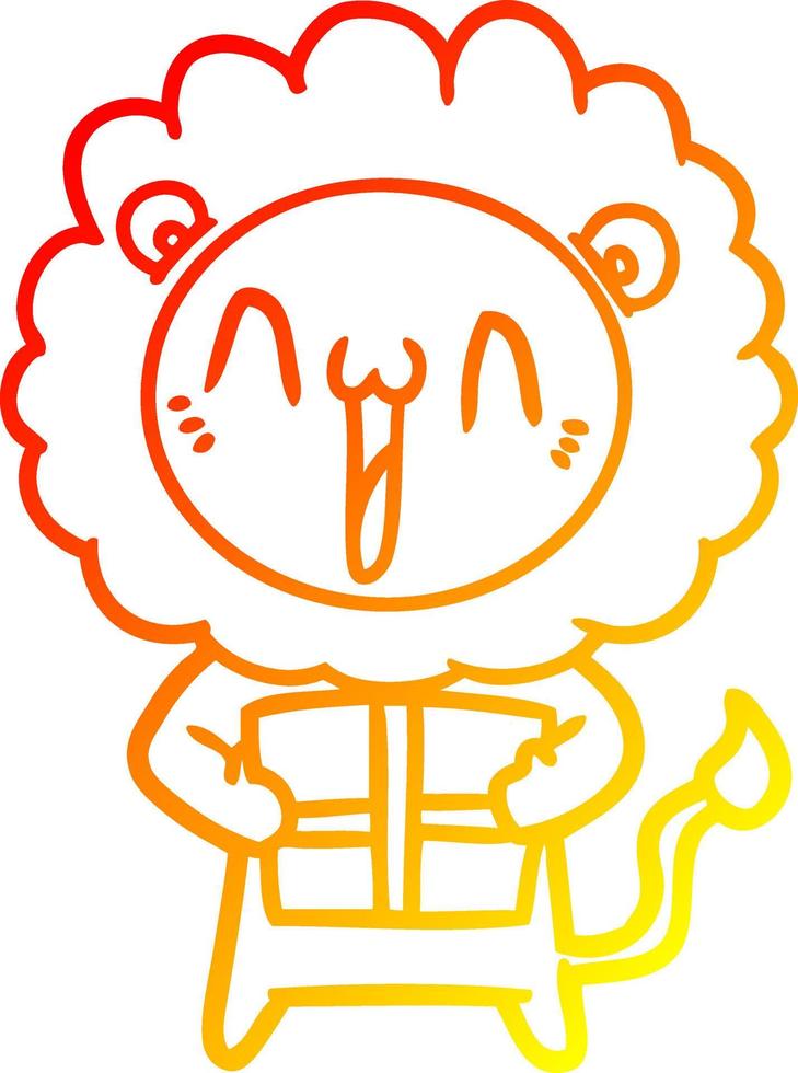 warm gradient line drawing happy cartoon lion vector