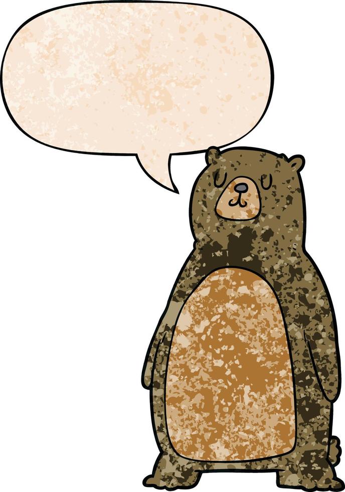 cartoon bear and speech bubble in retro texture style vector