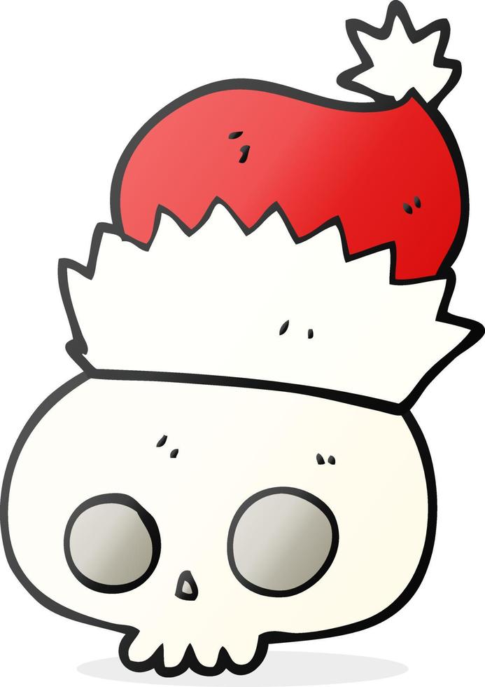 freehand drawn cartoon skull wearing christmas hat vector