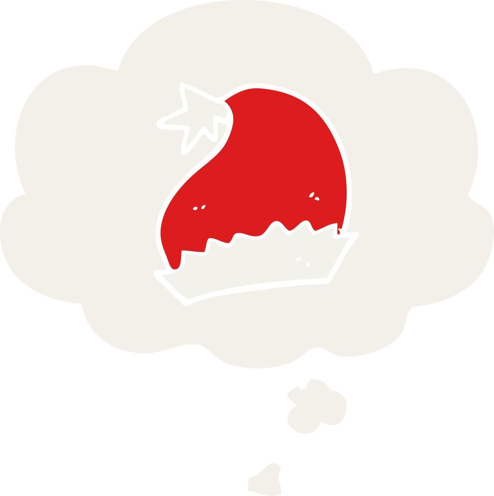 cartoon santa hat and thought bubble in retro style vector