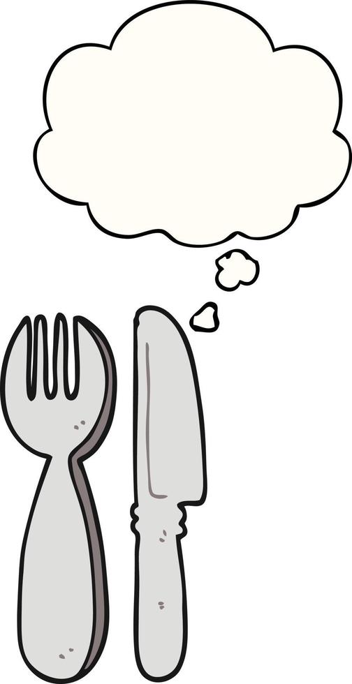cartoon knife and fork and thought bubble vector