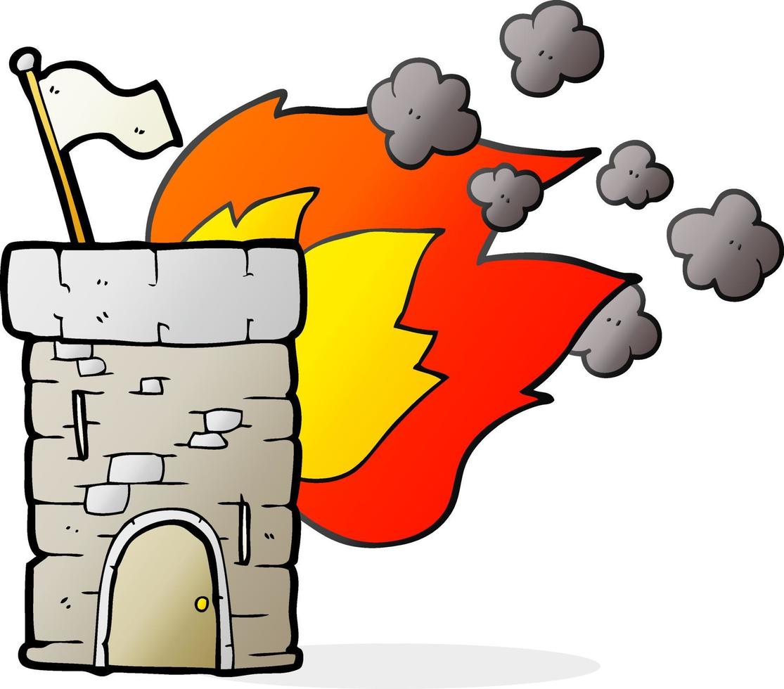 torre de castillo en llamas de dibujos animados dibujados a mano alzada vector