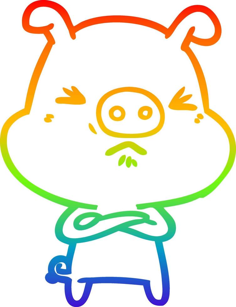 rainbow gradient line drawing cartoon grumpy pig vector
