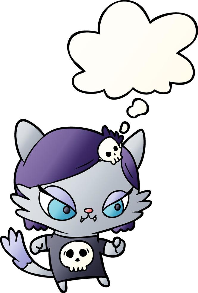 cartoon tough cat girl and thought bubble in smooth gradient style vector