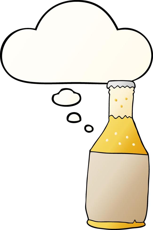 cartoon beer bottle and thought bubble in smooth gradient style vector