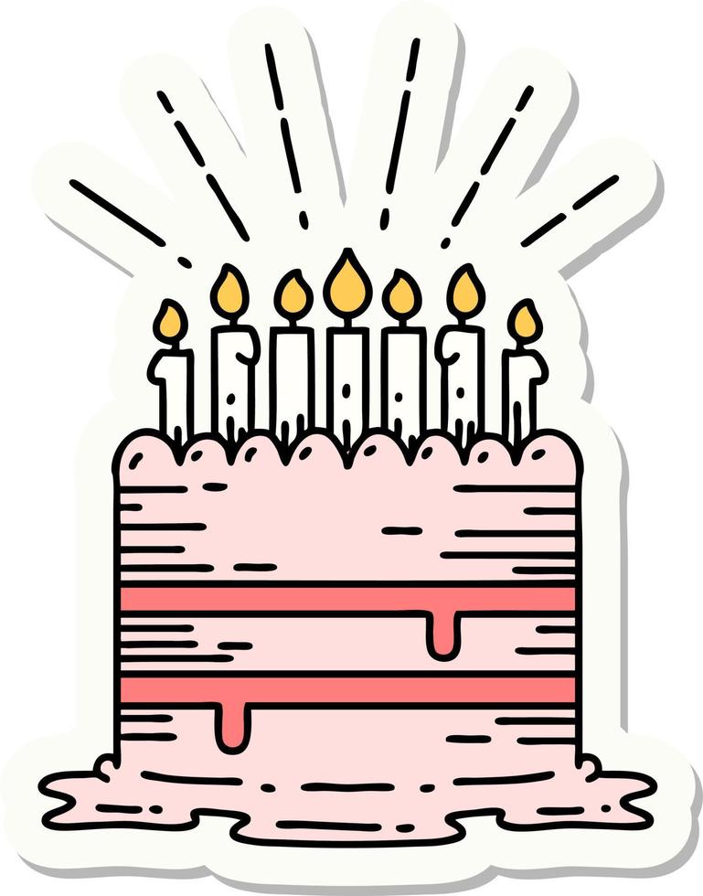 sticker of a tattoo style birthday cake vector