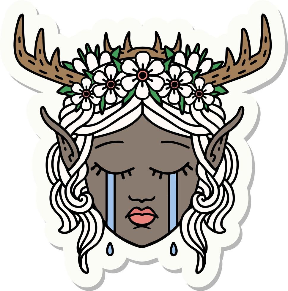 sticker of a crying elf druid character face vector