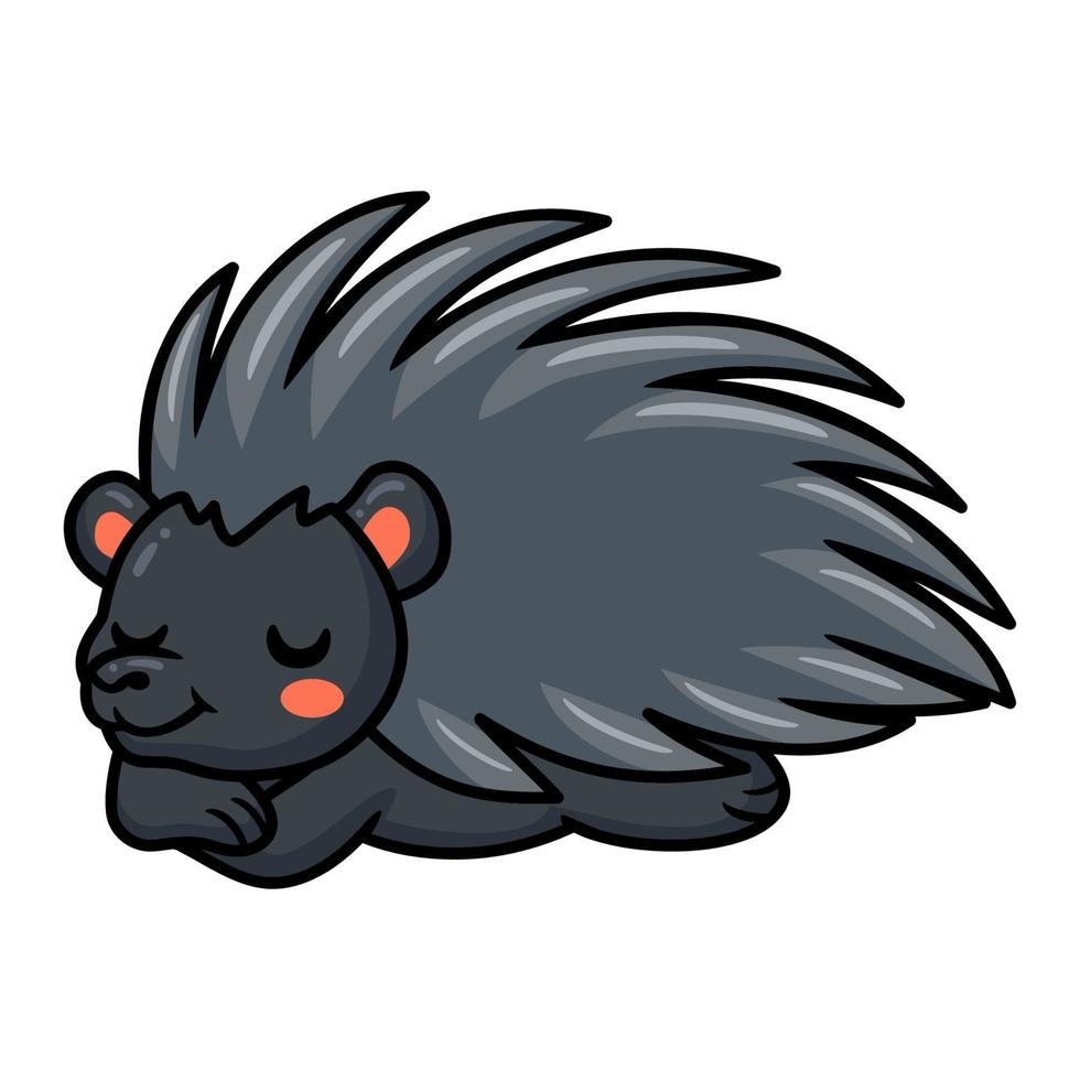 Cute black little hedgehog cartoon posing vector