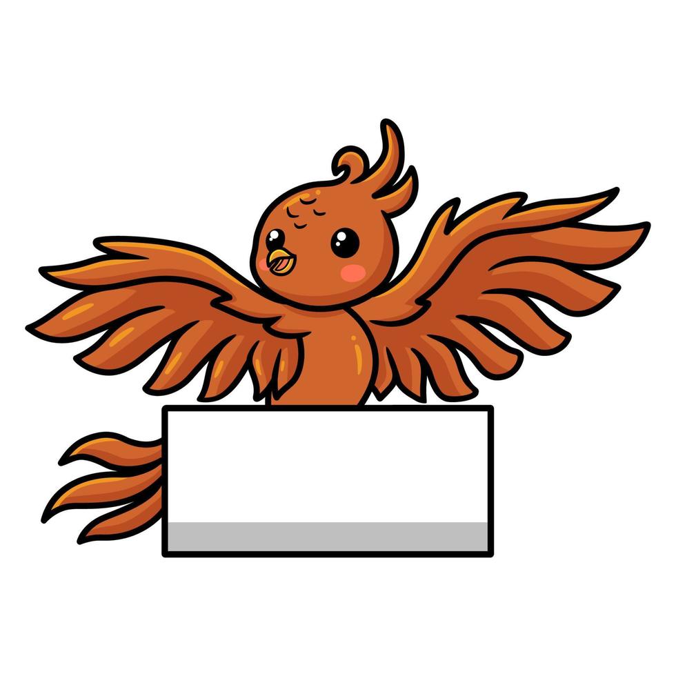 Cute little phoenix cartoon with blank sign vector