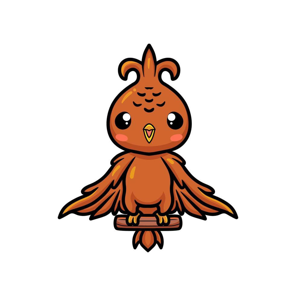 Cute little phoenix cartoon standing on tree branch vector
