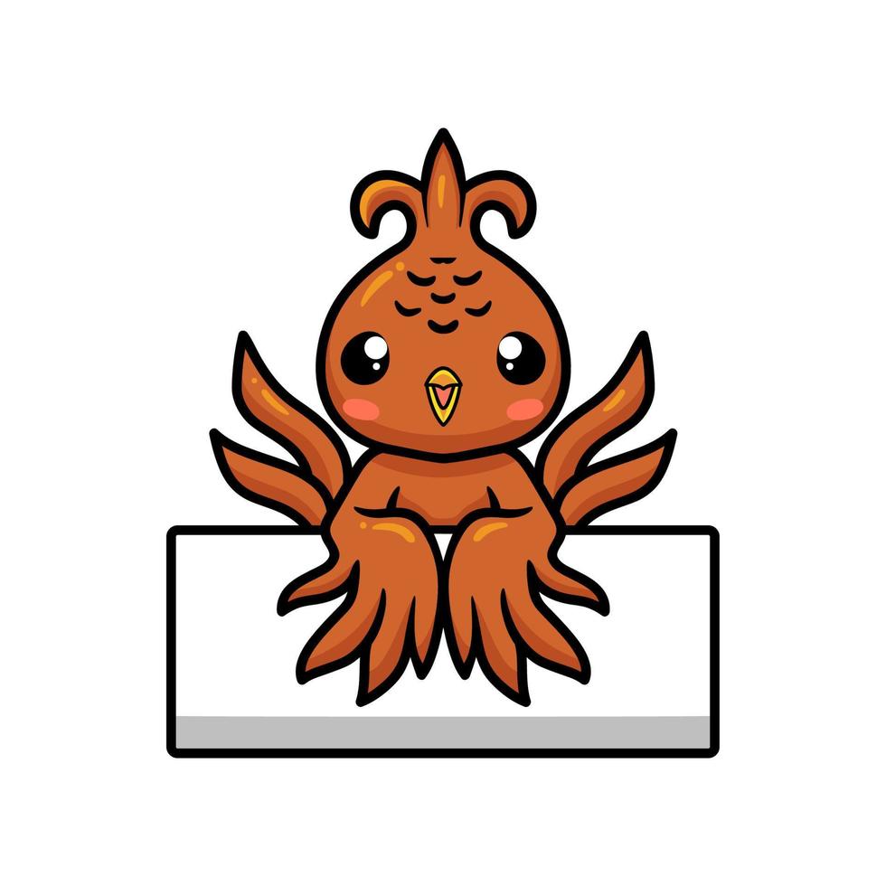 Cute little phoenix cartoon with blank sign vector