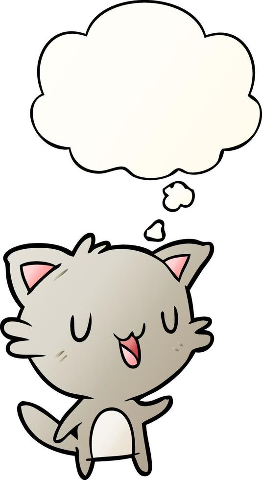 cartoon happy cat and thought bubble in smooth gradient style vector