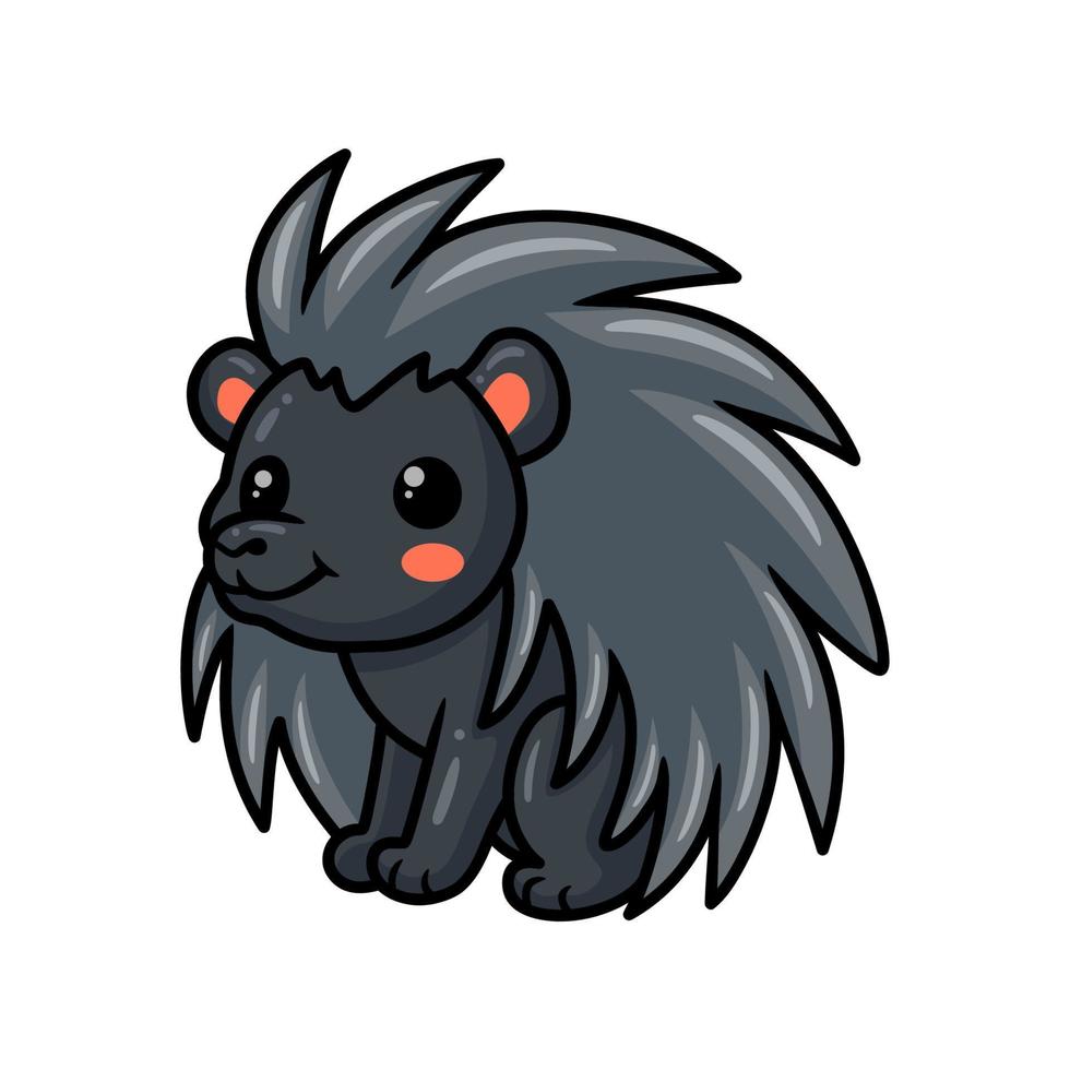 Cute black little hedgehog cartoon running vector