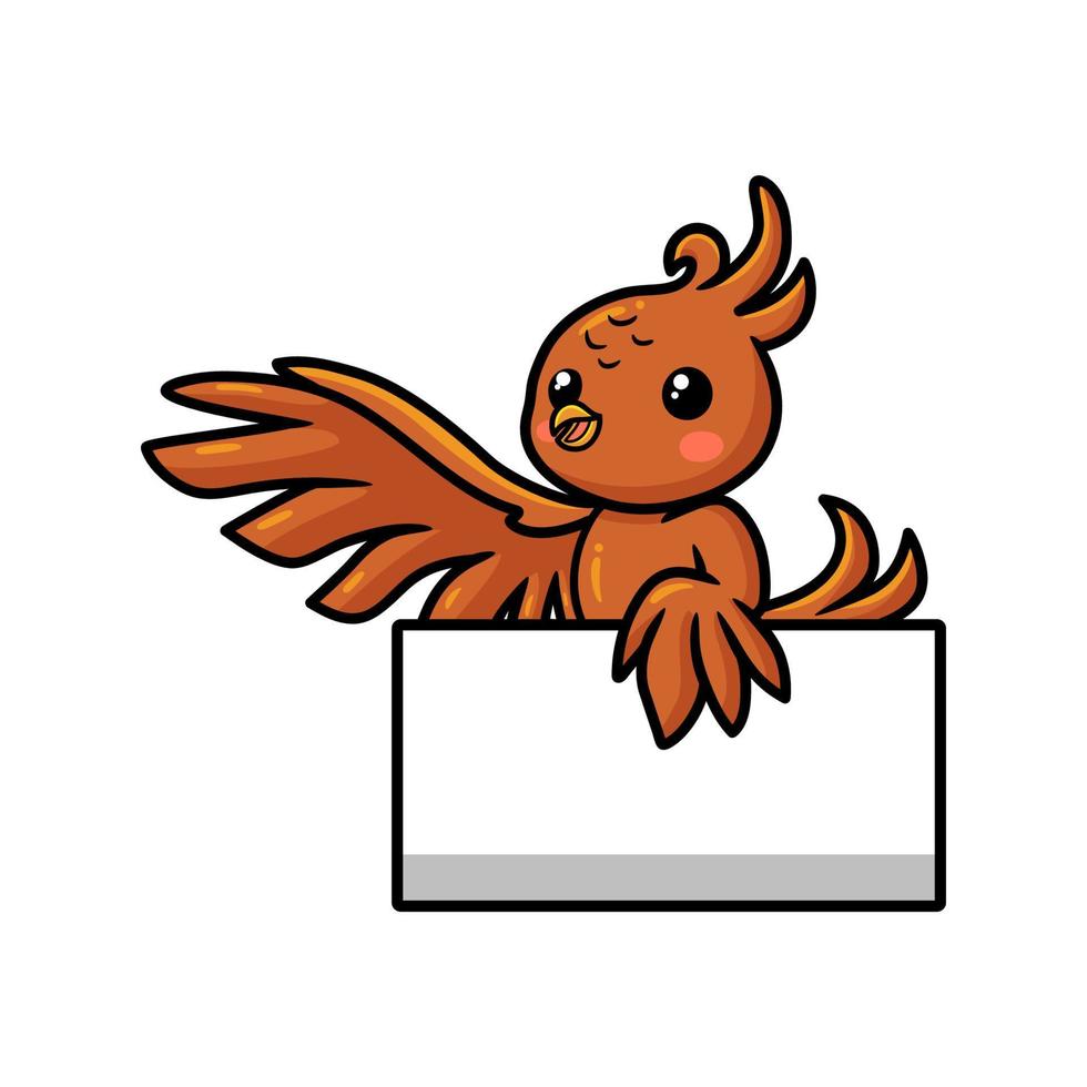 Cute little phoenix cartoon with blank sign waving hand vector