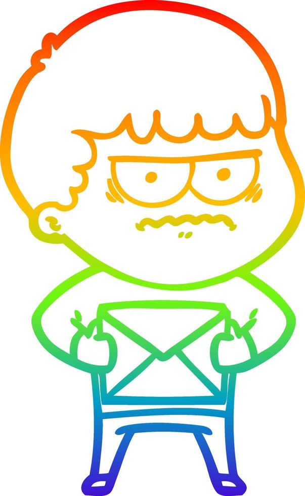 rainbow gradient line drawing cartoon annoyed man vector
