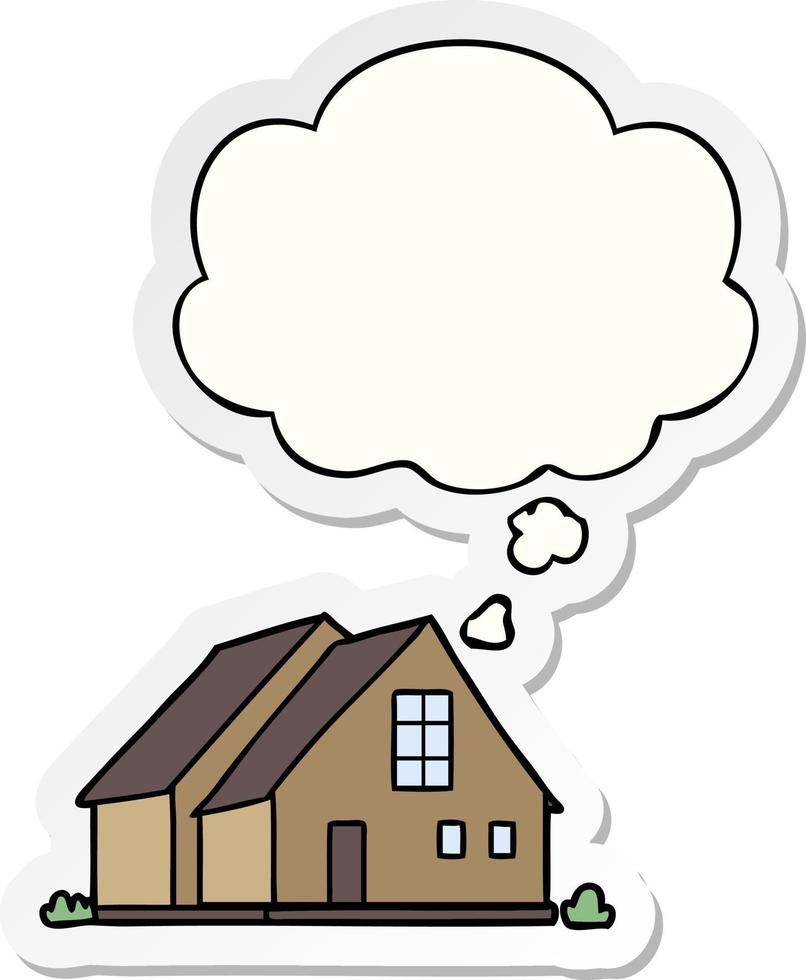cartoon house and thought bubble as a printed sticker vector