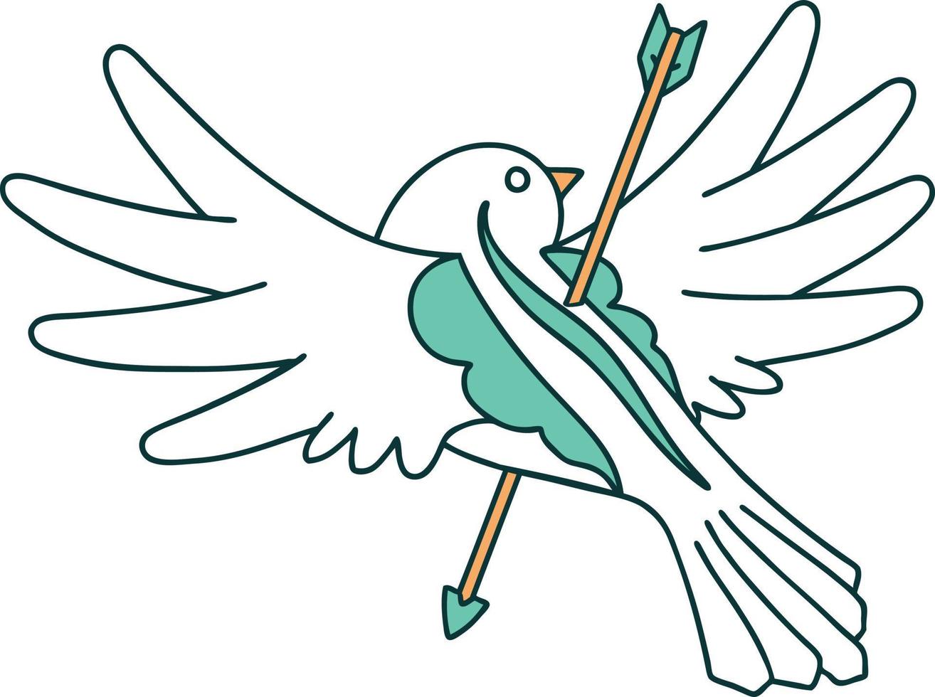 iconic tattoo style image of a dove pierced with arrow vector