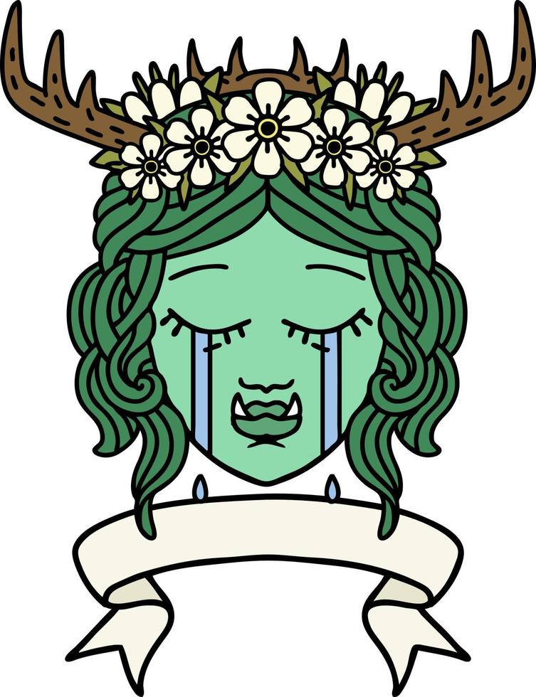 Retro Tattoo Style crying orc druid character face vector