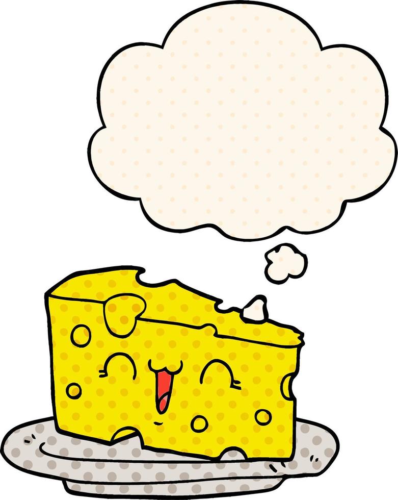 cute cartoon cheese and thought bubble in comic book style vector