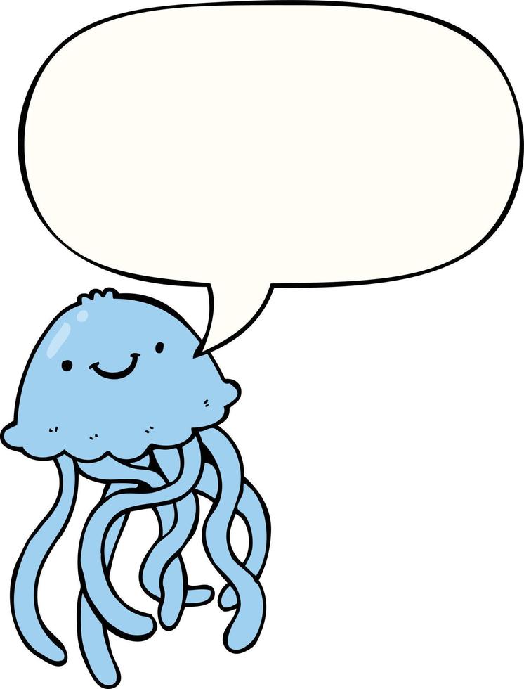 cartoon happy jellyfish and speech bubble vector