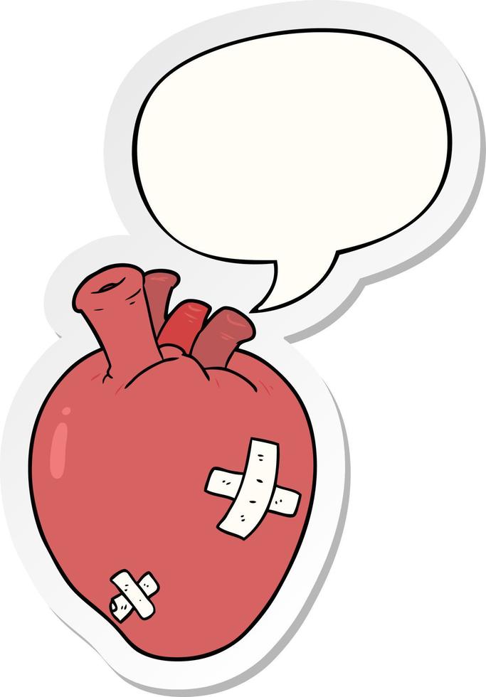 cartoon heart and speech bubble sticker vector