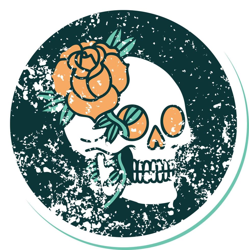 iconic distressed sticker tattoo style image of a skull and rose vector