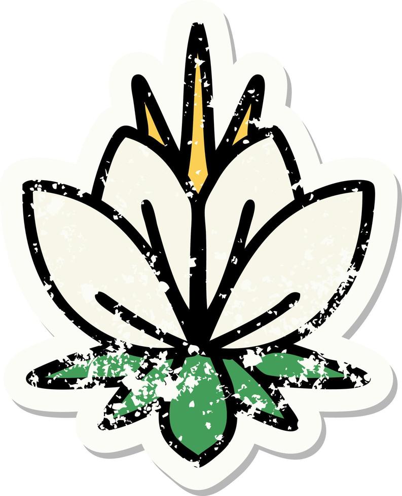distressed sticker tattoo in traditional style of a water lily vector