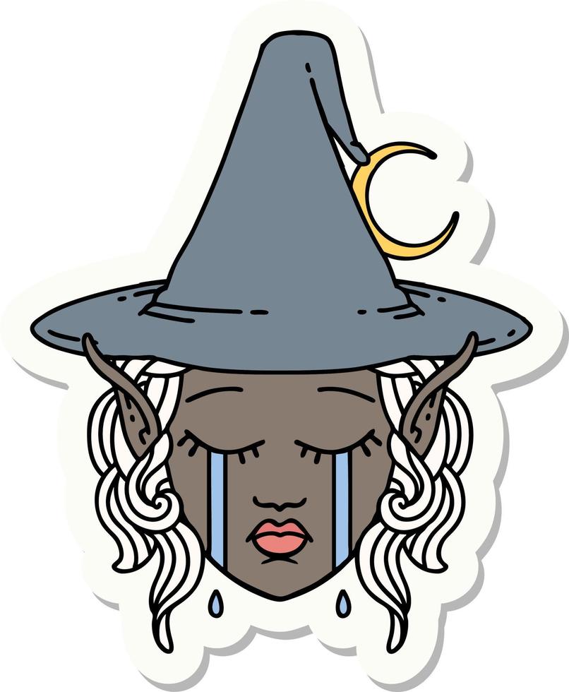 sticker of a crying elf mage character face vector