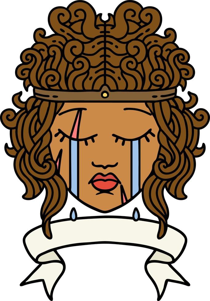 Retro Tattoo Style crying human barbarian with banner vector