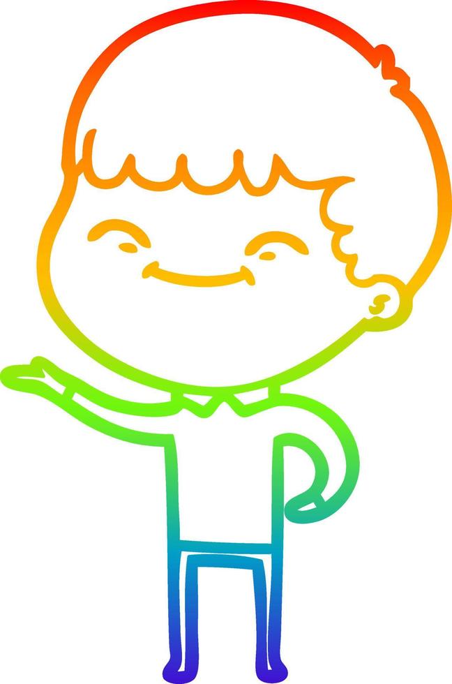rainbow gradient line drawing cartoon happy boy vector