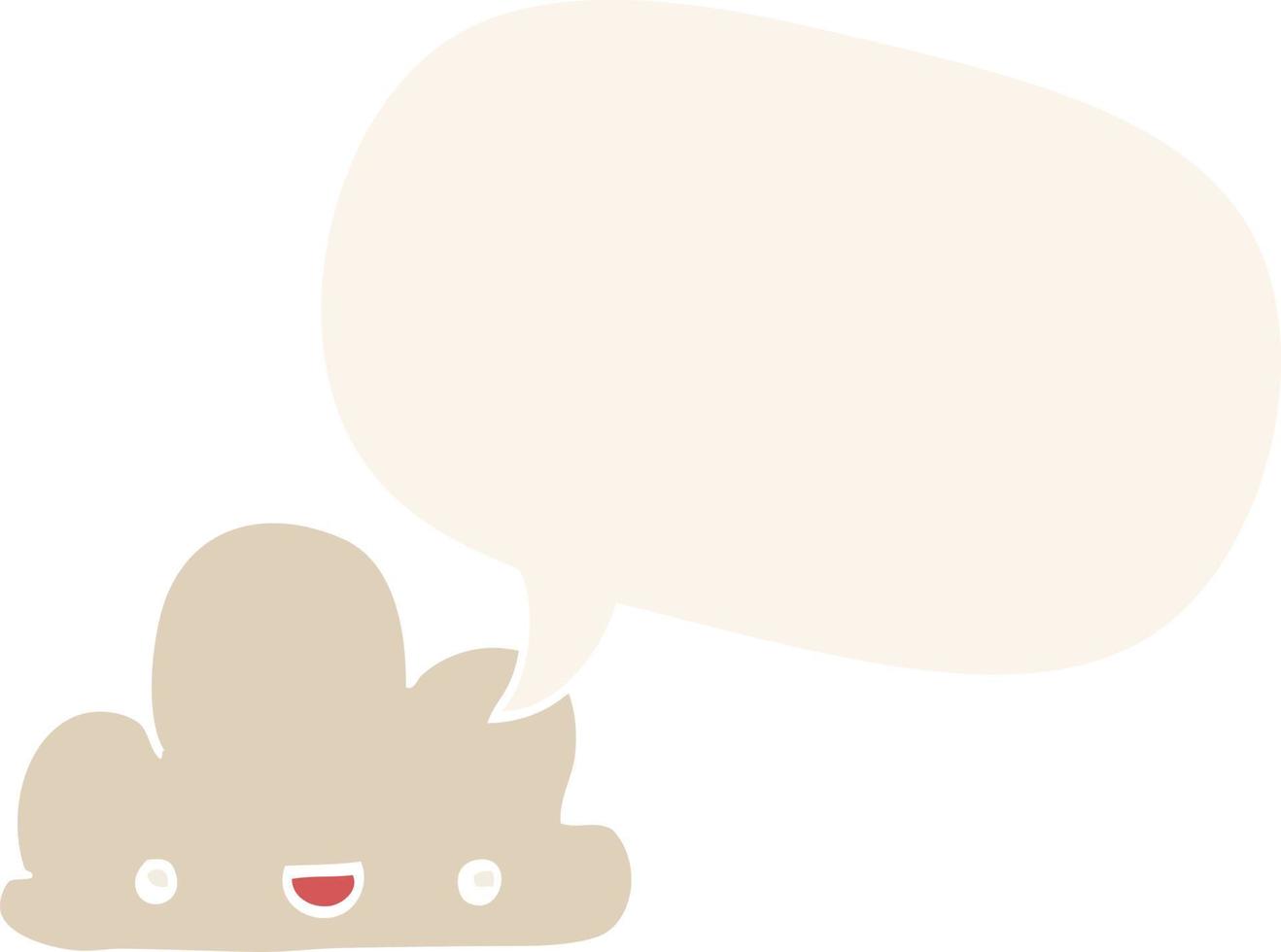 cartoon tiny happy cloud and speech bubble in retro style vector