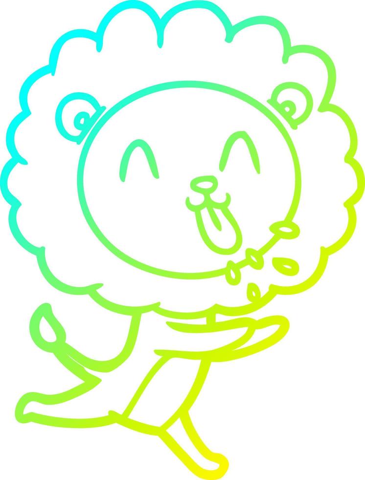 cold gradient line drawing happy cartoon lion vector