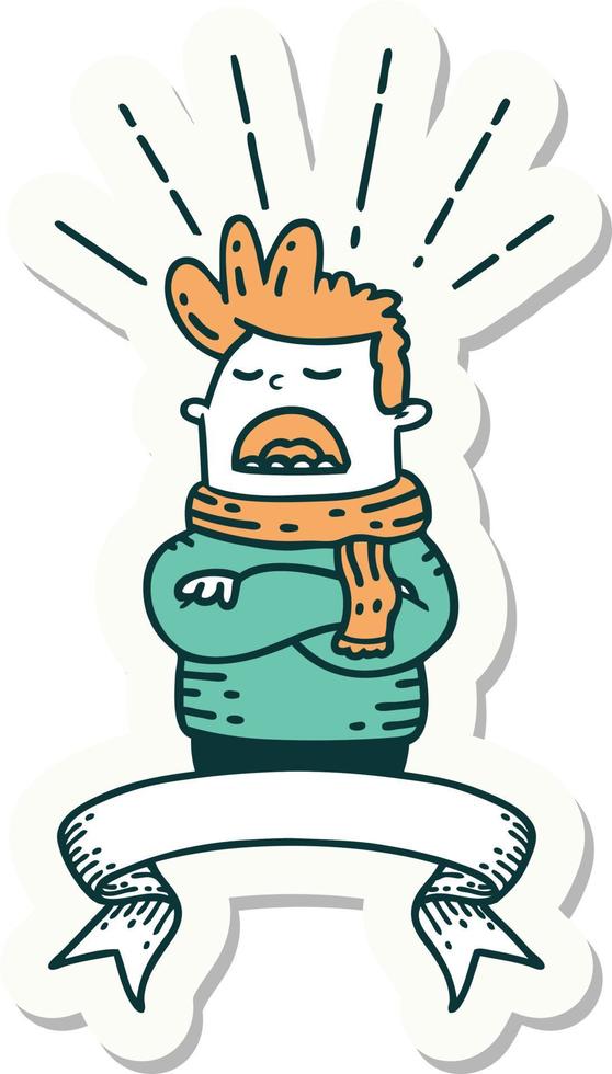 sticker of a tattoo style man wearing scarf vector