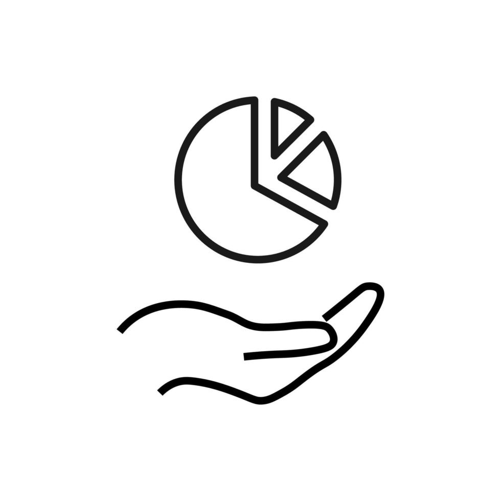 Support, present, charity signs. Monochrome symbol for web sites, stores, shops and other facilities. Editable stroke. Vector line icon of pie chart over outstretched hand